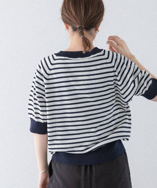 FORK&SPOON（フォークアンドスプーン）の「『洗濯可』FORK&SPOON　ラグラン5部袖カーディガン（カーディガン/ボレロ・レディース・ネイビー/ホワイト系その他/グレー系その他・1）」の12枚目の写真