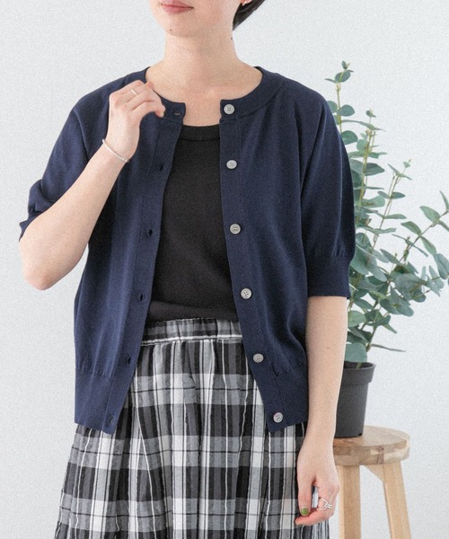 FORK&SPOON（フォークアンドスプーン）の「『洗濯可』FORK&SPOON　ラグラン5部袖カーディガン（カーディガン/ボレロ・レディース・ネイビー/ホワイト系その他/グレー系その他・1）」の20枚目の写真