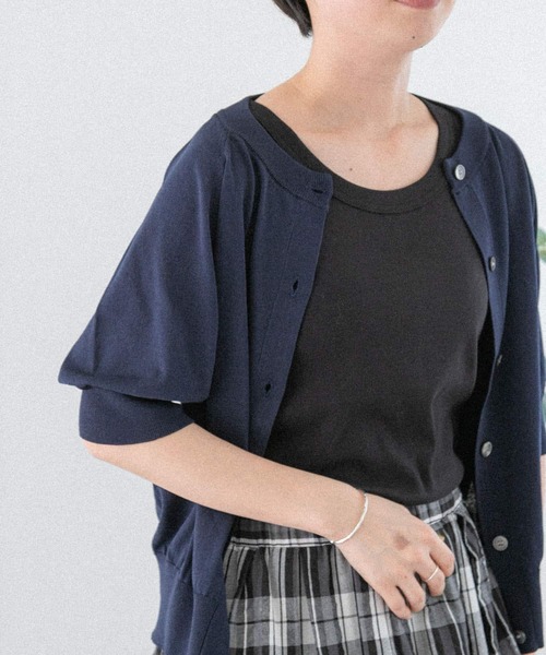 FORK&SPOON（フォークアンドスプーン）の「『洗濯可』FORK&SPOON　ラグラン5部袖カーディガン（カーディガン/ボレロ・レディース・ネイビー/ホワイト系その他/グレー系その他・1）」の14枚目の写真