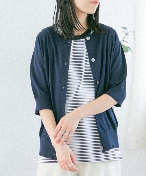 FORK&SPOON（フォークアンドスプーン）の「『洗濯可』FORK&SPOON　ラグラン5部袖カーディガン（カーディガン/ボレロ・レディース・ネイビー/ホワイト系その他/グレー系その他・1）」の7枚目の写真