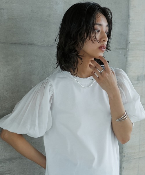 GEVS.(ジェイヴィス)の「<大きいサイズ> シアーパフスリーブTシャツ GEVS.(Tシャツ/カットソー・レディース・ブラック/オフホワイト・L/4L/LL/3L/5L)」の11枚目の写真