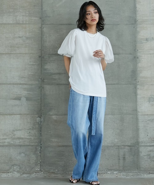 GEVS.(ジェイヴィス)の「<大きいサイズ> シアーパフスリーブTシャツ GEVS.(Tシャツ/カットソー・レディース・ブラック/オフホワイト・L/4L/LL/3L/5L)」の18枚目の写真