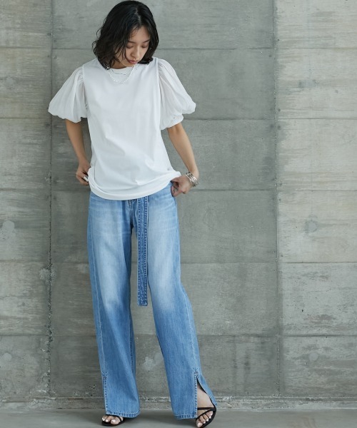 GEVS.(ジェイヴィス)の「<大きいサイズ> シアーパフスリーブTシャツ GEVS.(Tシャツ/カットソー・レディース・ブラック/オフホワイト・L/4L/LL/3L/5L)」の14枚目の写真