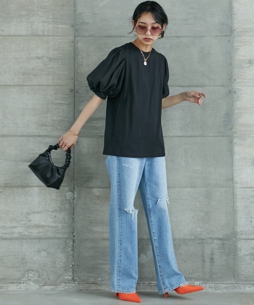 GEVS.(ジェイヴィス)の「<大きいサイズ> シアーパフスリーブTシャツ GEVS.(Tシャツ/カットソー・レディース・ブラック/オフホワイト・L/4L/LL/3L/5L)」の17枚目の写真