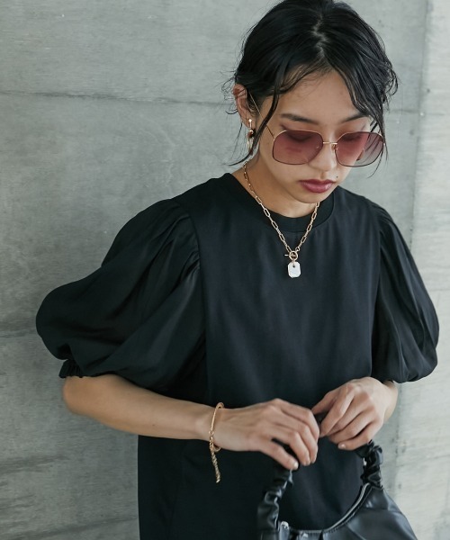 GEVS.(ジェイヴィス)の「<大きいサイズ> シアーパフスリーブTシャツ GEVS.(Tシャツ/カットソー・レディース・ブラック/オフホワイト・L/4L/LL/3L/5L)」の8枚目の写真