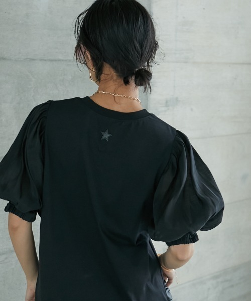 GEVS.(ジェイヴィス)の「<大きいサイズ> シアーパフスリーブTシャツ GEVS.(Tシャツ/カットソー・レディース・ブラック/オフホワイト・L/4L/LL/3L/5L)」の12枚目の写真