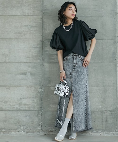 GEVS.(ジェイヴィス)の「<大きいサイズ> シアーパフスリーブTシャツ GEVS.(Tシャツ/カットソー・レディース・ブラック/オフホワイト・L/4L/LL/3L/5L)」の16枚目の写真