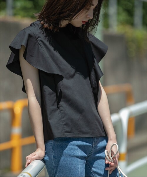 ラッフルフリルスリーブブラウス【UV/イージーケア/洗濯機洗い可】