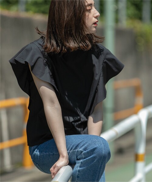 ラッフルフリルスリーブブラウス【UV/イージーケア/洗濯機洗い可】