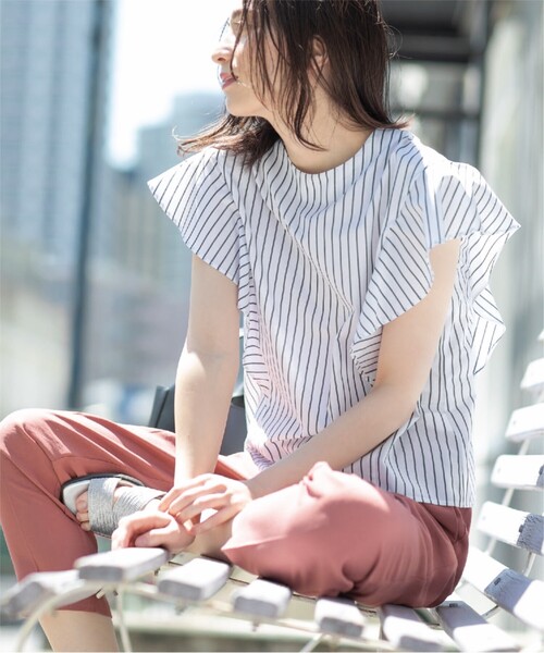 ラッフルフリルスリーブブラウス【UV/イージーケア/洗濯機洗い可】