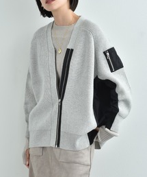 畔編みニット切替ZIPブルゾン