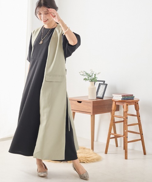 梨地ランタンスリーブワンピース半袖