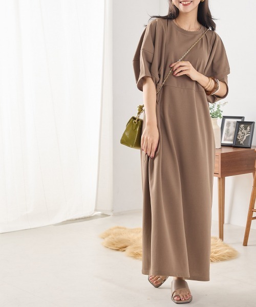 梨地ランタンスリーブワンピース半袖