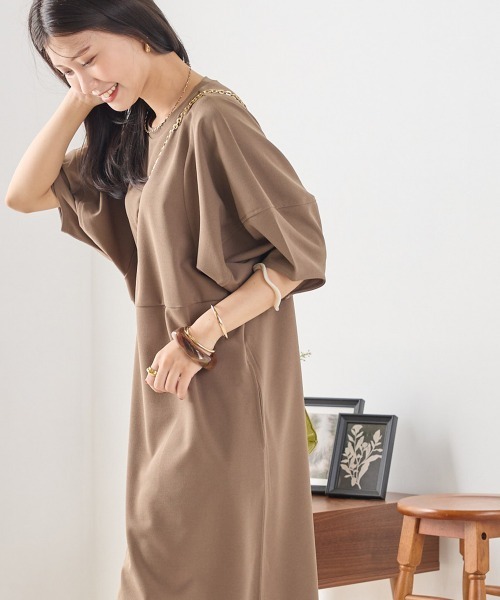 梨地ランタンスリーブワンピース半袖