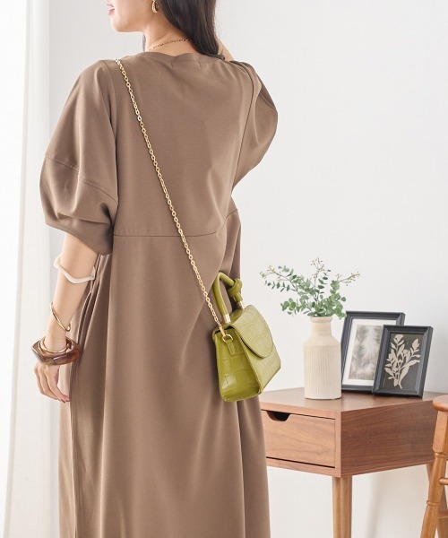 梨地ランタンスリーブワンピース半袖