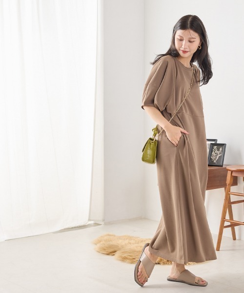 梨地ランタンスリーブワンピース半袖