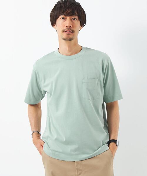 green label relaxing(グリーンレーベルリラクシング)の「GIZA A/S クルーネック Tシャツ -汗染み防止-(Tシャツ/カットソー・メンズ・ライトグレー/ピンク/ライム/ダークグレー・S/M/L/XL)」の4枚目の写真