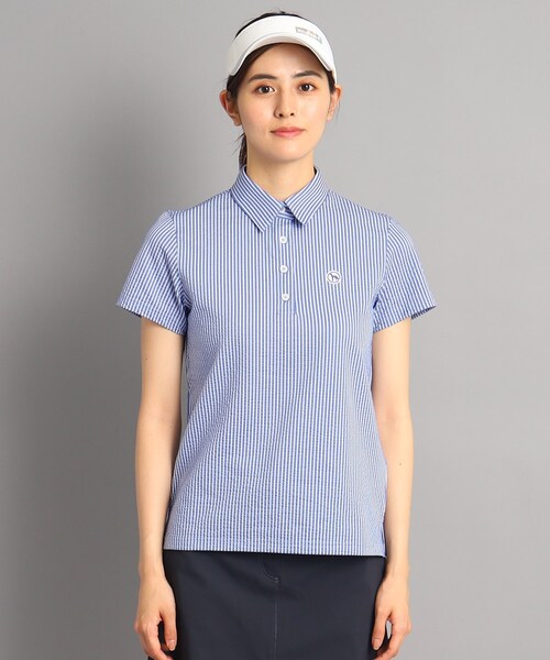 adabat（アダバット）の「◆【クールマックス（R）】サッカー素材 ストライプデザイン 半袖ポロシャツ（ポロシャツ・レディース・ブルー系7/ネイビー系7・40/38/42/36）」の3枚目の写真