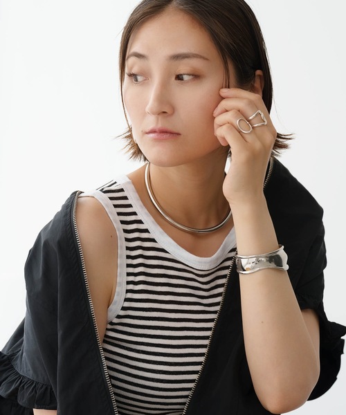 Mia (ミア)の「ジャージーボーダー タンクトップ(タンクトップ・レディース・ホワイト×ブラック・FREE)」の12枚目の写真