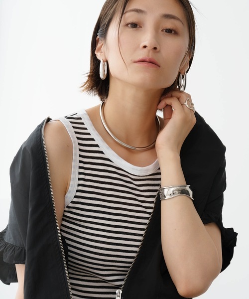 Mia (ミア)の「ジャージーボーダー タンクトップ(タンクトップ・レディース・ホワイト×ブラック・FREE)」の14枚目の写真