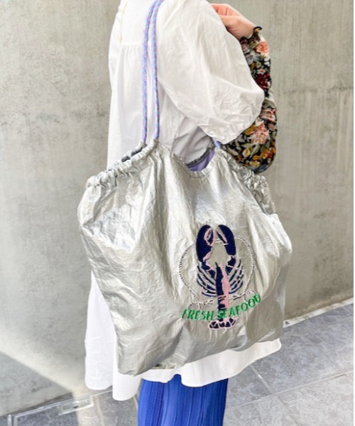 Casselini（キャセリーニ）の「Casselini(キャセリーニ)フード刺繍マーケットバッグ（トートバッグ・レディース・シルバー/ブラック/ゴールド/パープル/ネイビー・FREE）」の10枚目の写真