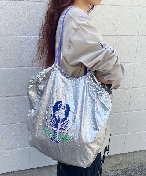 Casselini（キャセリーニ）の「Casselini(キャセリーニ)フード刺繍マーケットバッグ（トートバッグ・レディース・シルバー/ブラック/ゴールド/パープル/ネイビー・FREE）」の12枚目の写真