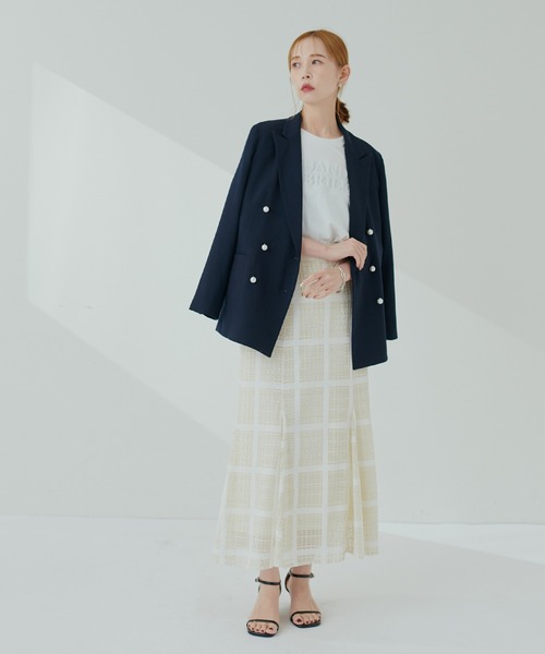 natural couture(ナチュラルクチュール)の「ツイード風シアーチェックスカート(スカート・レディース・ブルー/ブラック/オフホワイト・FREE)」の8枚目の写真