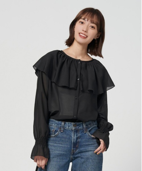 Right-on(ライトオン)の「【HONEYSUCKLE ROSE】シアーフリルブラウス(シャツ/ブラウス・レディース・ブラウン/ブラック/オフホワイト・M-L)」の9枚目の写真