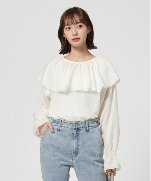 Right-on(ライトオン)の「【HONEYSUCKLE ROSE】シアーフリルブラウス(シャツ/ブラウス・レディース・ブラウン/ブラック/オフホワイト・M-L)」の6枚目の写真