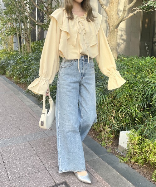 Futier land（フューティアランド）の「BIGカラーフリルチュニックブラウス（シャツ/ブラウス・レディース・オレンジ/ホワイト/グレイッシュベージュ/カーキ/ブラック/ライトイエロー・FREE）」の5枚目の写真