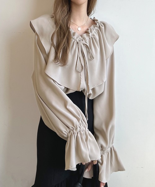 Futier land（フューティアランド）の「BIGカラーフリルチュニックブラウス（シャツ/ブラウス・レディース・オレンジ/ホワイト/グレイッシュベージュ/カーキ/ブラック/ライトイエロー・FREE）」の12枚目の写真