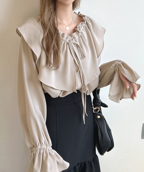 Futier land（フューティアランド）の「BIGカラーフリルチュニックブラウス（シャツ/ブラウス・レディース・オレンジ/ホワイト/グレイッシュベージュ/カーキ/ブラック/ライトイエロー・FREE）」の14枚目の写真