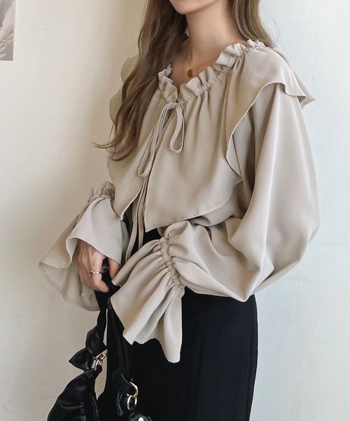 Futier land（フューティアランド）の「BIGカラーフリルチュニックブラウス（シャツ/ブラウス・レディース・オレンジ/ホワイト/グレイッシュベージュ/カーキ/ブラック/ライトイエロー・FREE）」の15枚目の写真