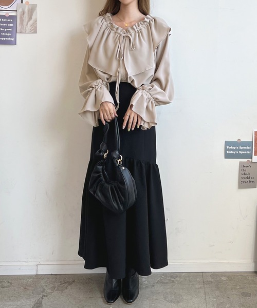 Futier land（フューティアランド）の「BIGカラーフリルチュニックブラウス（シャツ/ブラウス・レディース・オレンジ/ホワイト/グレイッシュベージュ/カーキ/ブラック/ライトイエロー・FREE）」の16枚目の写真