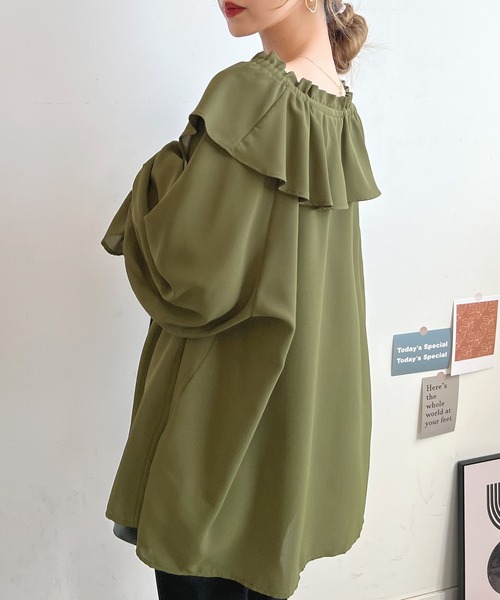 Futier land（フューティアランド）の「BIGカラーフリルチュニックブラウス（シャツ/ブラウス・レディース・オレンジ/ホワイト/グレイッシュベージュ/カーキ/ブラック/ライトイエロー・FREE）」の19枚目の写真