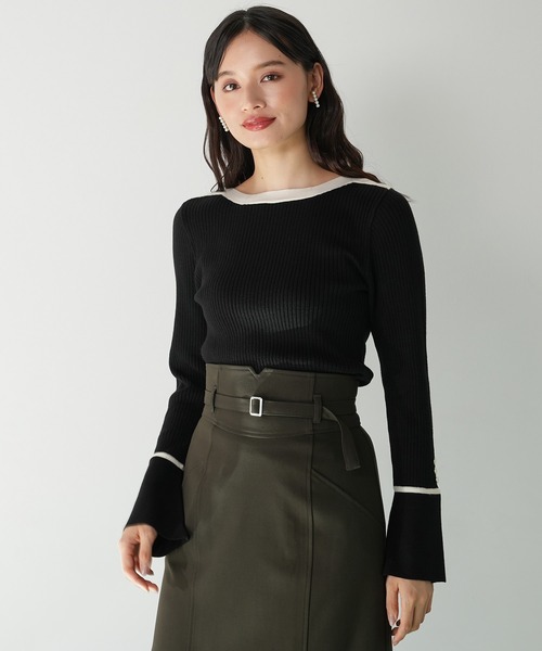 TRUDEA(トルディア)の「ボートネック配色ニット(ニット/セーター・レディース・ブラック/ホワイト・MEDIUM/LARGE)」の2枚目の写真