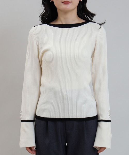 TRUDEA(トルディア)の「ボートネック配色ニット(ニット/セーター・レディース・ブラック/ホワイト・MEDIUM/LARGE)」の16枚目の写真