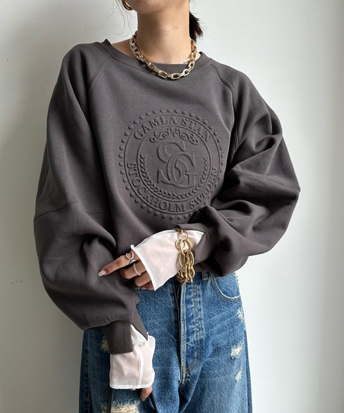 DouDou（ドゥドゥ）の「【WEB限定】 裏起毛エンボスロゴトップス（その他トップス・レディース・オフホワイト/ピンク/チャコールグレー・FREE）」の2枚目の写真