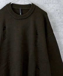 5G アクリルバルキーニット ダメージ加工クルーネック レディース メンズ
