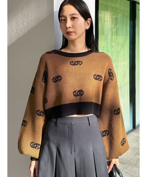 EMODA（エモダ）の「クルーネッククロップニット（ニット/セーター・レディース・ブラウン/ブラック・FREE）」の3枚目の写真