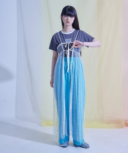 miette(ミエット)の「前後2wayパール付きチュールワンピース(ワンピース・レディース・ブラック/オフホワイト・FREE)」の1枚目の写真
