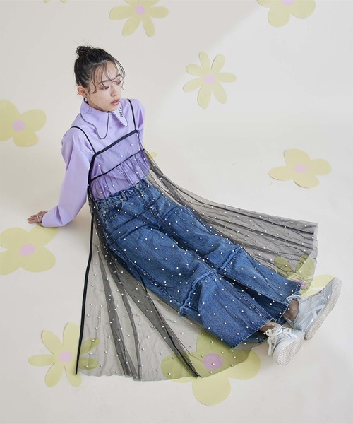 miette(ミエット)の「前後2wayパール付きチュールワンピース(ワンピース・レディース・ブラック/オフホワイト・FREE)」の11枚目の写真