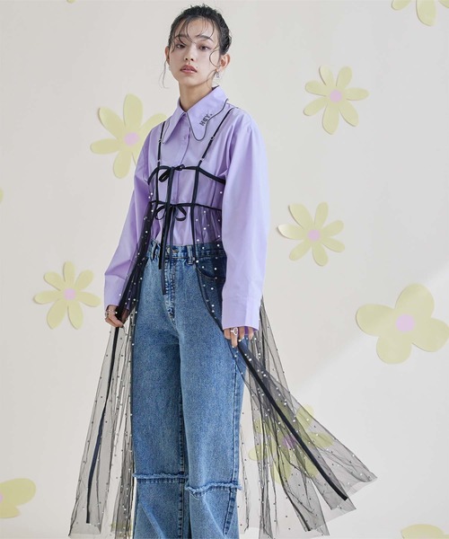 miette(ミエット)の「前後2wayパール付きチュールワンピース(ワンピース・レディース・ブラック/オフホワイト・FREE)」の13枚目の写真