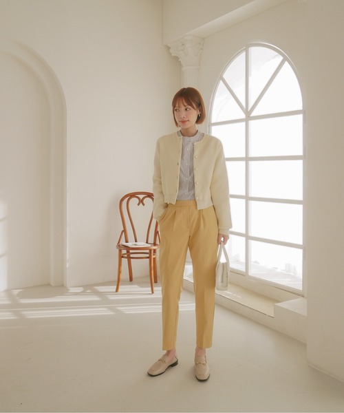 SHOPLIST styled by DHOLIC(ショップリストスタイルドバイディーホリック)の「【SHOPLIST styled by DHOLIC 限定】 美脚 シルエット ストレッチ タック テーパードパンツ(スラックス・レディース・ライトブラウン/ライトベージュ/ライトグリーン/ブラック/ライトグレー/イエロー・M/S)」の19枚目の写真