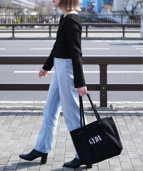 GYDA（ジェイダ）の「【GYDA/ジェイダ】 ショッパー風 キャンバストート（トートバッグ・レディース・ブラック/アイボリー・FREE）」の5枚目の写真