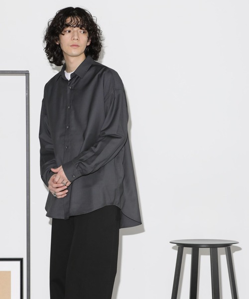NANO universe（ナノユニバース）の「ビッグドレープシャツ 長袖（シャツ/ブラウス・メンズ・チャコール/グレー系その他4/ブラック/オフホワイト・S/M/L）」の3枚目の写真