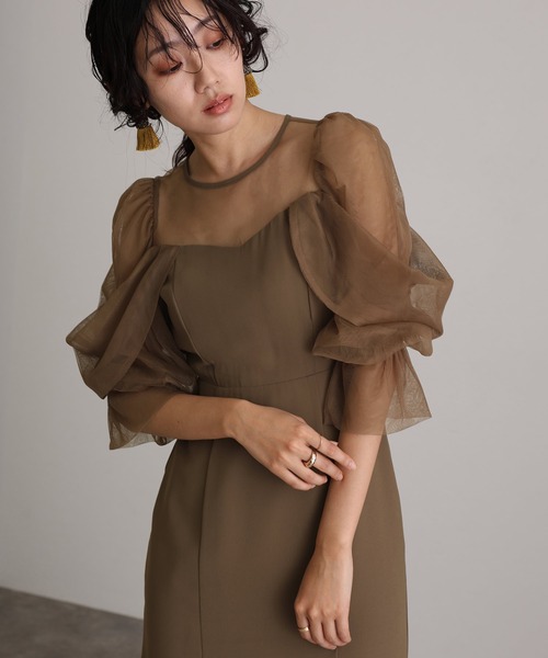 atlo オケージョンドレス パーティードレス M atlo（アトロ） ドレス Vネック パーティードレス 大きいサイズ七分袖