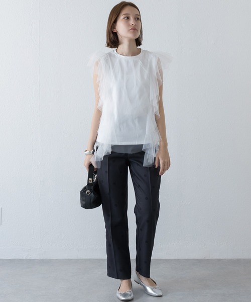 セール】チュールフリルスリーブトップス（Tシャツ/カットソー