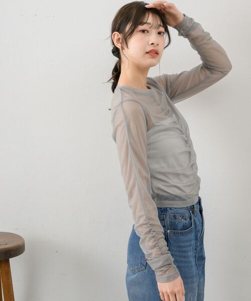 RETRO GIRL（レトロガール）の「シャーリングシアーインナー（Tシャツ/カットソー・レディース・ブラック/ダークグレー/ナチュラル/ブルー・FREE）」の19枚目の写真