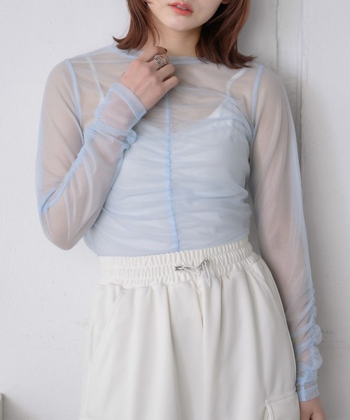 RETRO GIRL（レトロガール）の「シャーリングシアーインナー（Tシャツ/カットソー・レディース・ブラック/ダークグレー/ナチュラル/ブルー・FREE）」の4枚目の写真